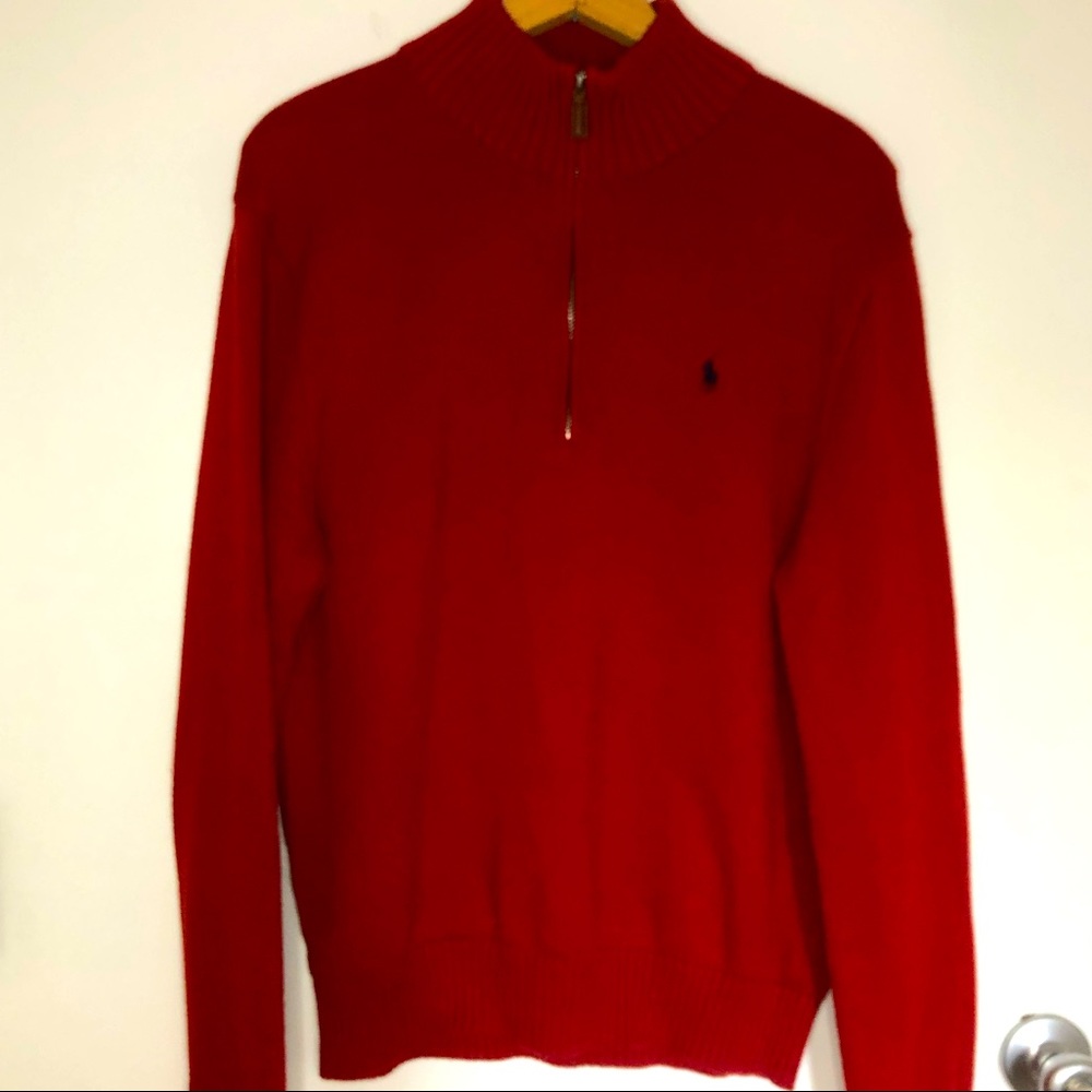 Polo Ralph Lauren Red Pullover knit half zip sweater